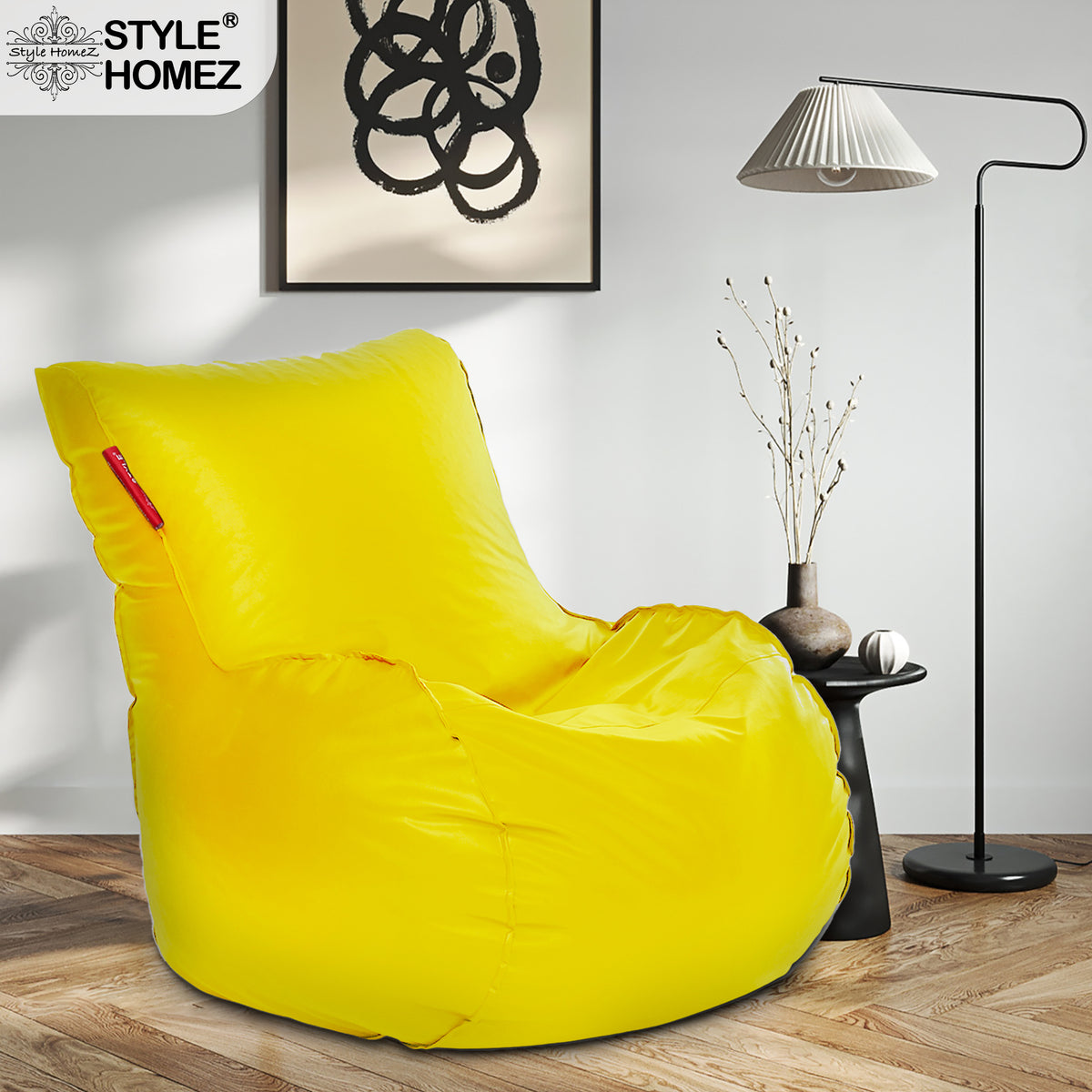 Style Homez MAMBO, Premium Leatherette Fabric XXXL Bean Bag Yellow Color Filled with Beans Fillers