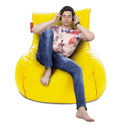 Style Homez MAMBO, Premium Leatherette Fabric XXXL Bean Bag Yellow Color Filled with Beans Fillers