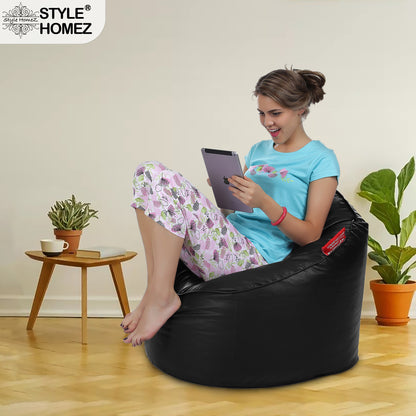 Style Homez Modern Mooda Rocker Lounger Bean Bag XXL Size Black Color Premium Leatherette Filled with Beans Fillers