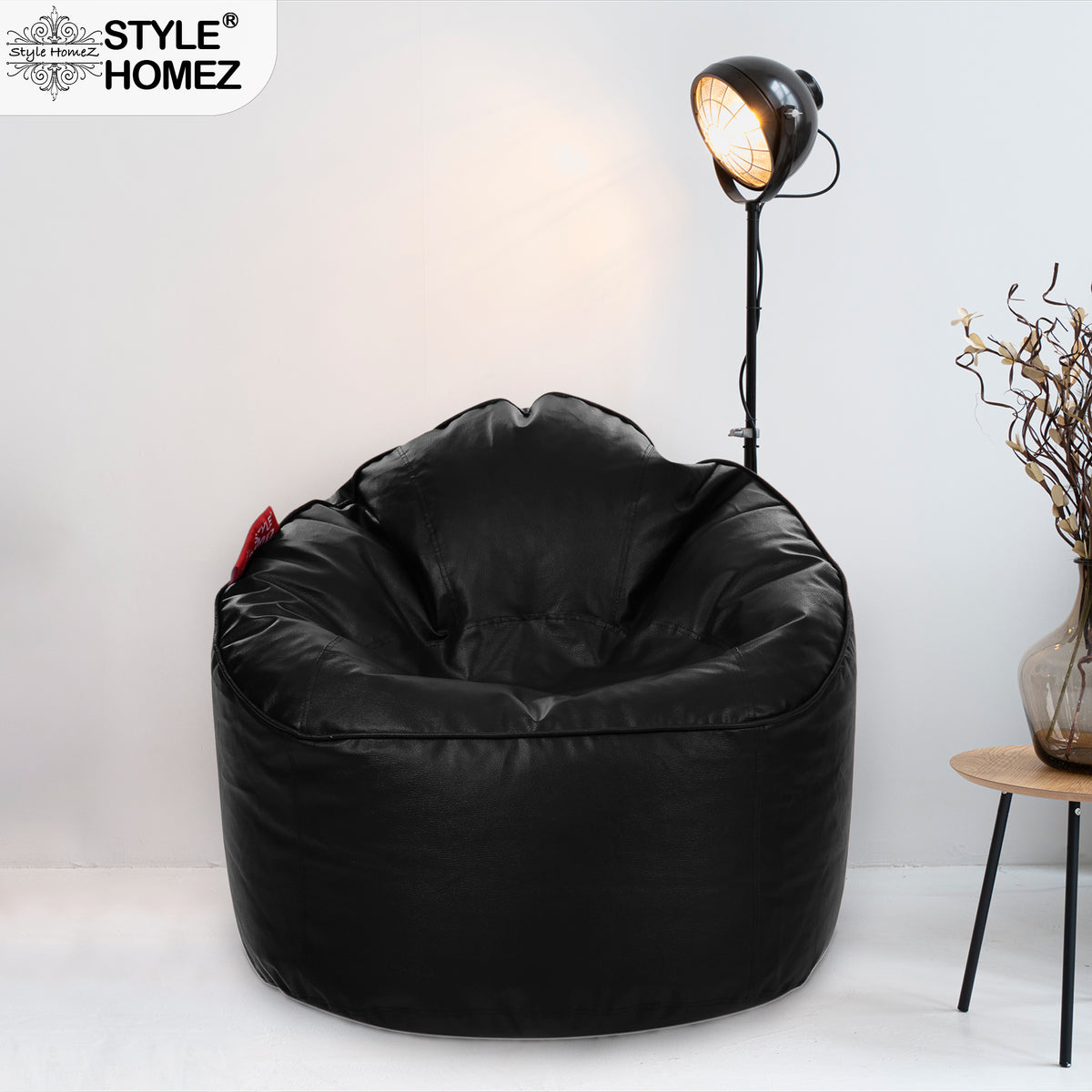 Style Homez Modern Mooda Rocker Lounger Bean Bag XXL Size Black Color Premium Leatherette Filled with Beans Fillers