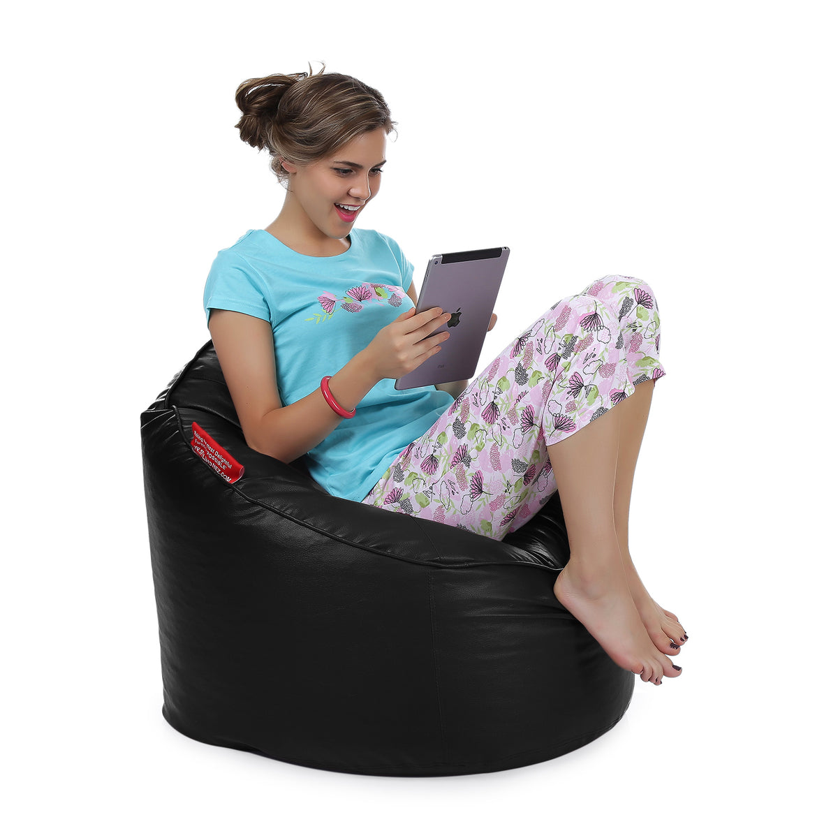 Style Homez Modern Mooda Rocker Lounger Bean Bag XXL Size Black Color Premium Leatherette Filled with Beans Fillers