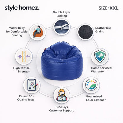 Style Homez Modern Mooda Rocker Lounger Bean Bag XXL Size Royal Blue Color Premium Leatherette Filled with Beans Fillers