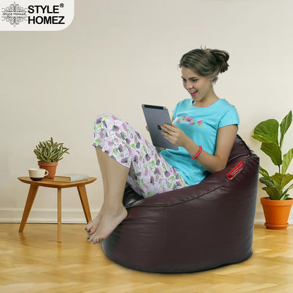 Style Homez Modern Mooda Rocker Lounger Bean Bag XXL Size Chocolate Brown Color Premium Leatherette Filled with Beans Fillers