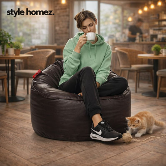 Style Homez Modern Mooda Rocker Lounger Bean Bag XXL Size Chocolate Brown Color Premium Leatherette Filled with Beans Fillers