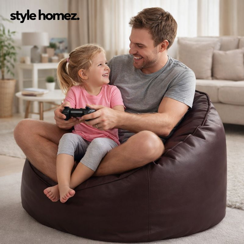 Style Homez Modern Mooda Rocker Lounger Bean Bag XXL Size Chocolate Brown Color Premium Leatherette Filled with Beans Fillers