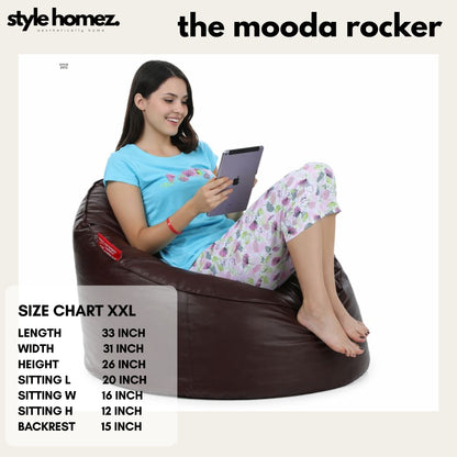 Style Homez Modern Mooda Rocker Lounger Bean Bag XXL Size Chocolate Brown Color Premium Leatherette Filled with Beans Fillers