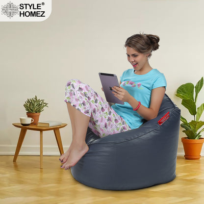 Style Homez Modern Mooda Rocker Lounger Bean Bag XXL Size Grey Color Premium Leatherette Filled with Beans Fillers