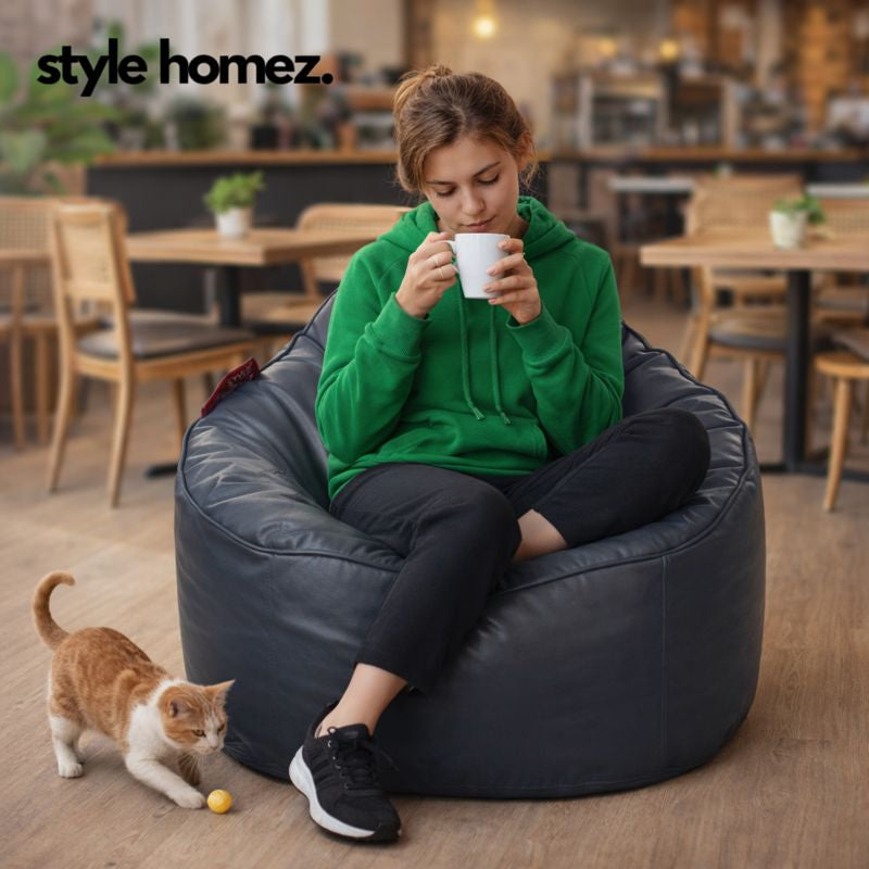 Style Homez Modern Mooda Rocker Lounger Bean Bag XXL Size Grey Color Premium Leatherette Filled with Beans Fillers