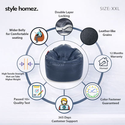 Style Homez Modern Mooda Rocker Lounger Bean Bag XXL Size Grey Color Premium Leatherette Filled with Beans Fillers