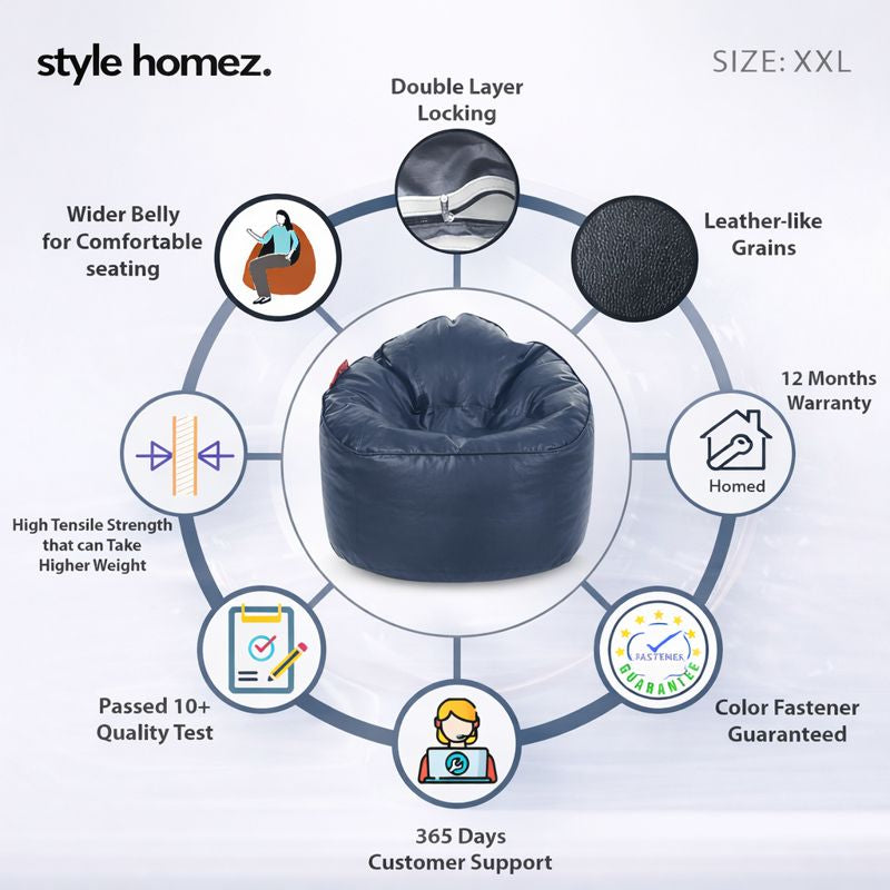 Style Homez Modern Mooda Rocker Lounger Bean Bag XXL Size Grey Color Premium Leatherette Filled with Beans Fillers