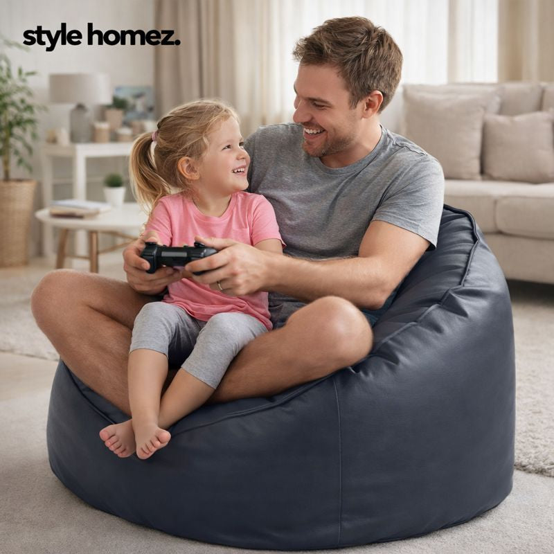 Style Homez Modern Mooda Rocker Lounger Bean Bag XXL Size Grey Color Premium Leatherette Filled with Beans Fillers