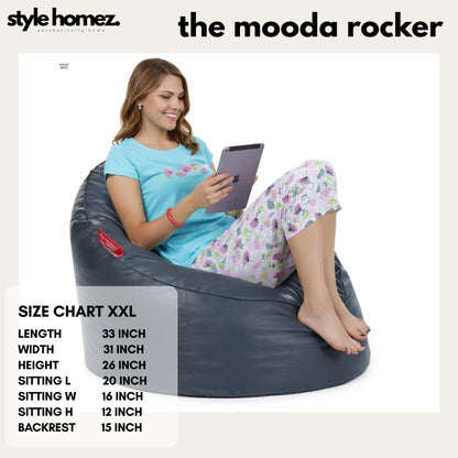 Style Homez Modern Mooda Rocker Lounger Bean Bag XXL Size Grey Color Premium Leatherette Filled with Beans Fillers