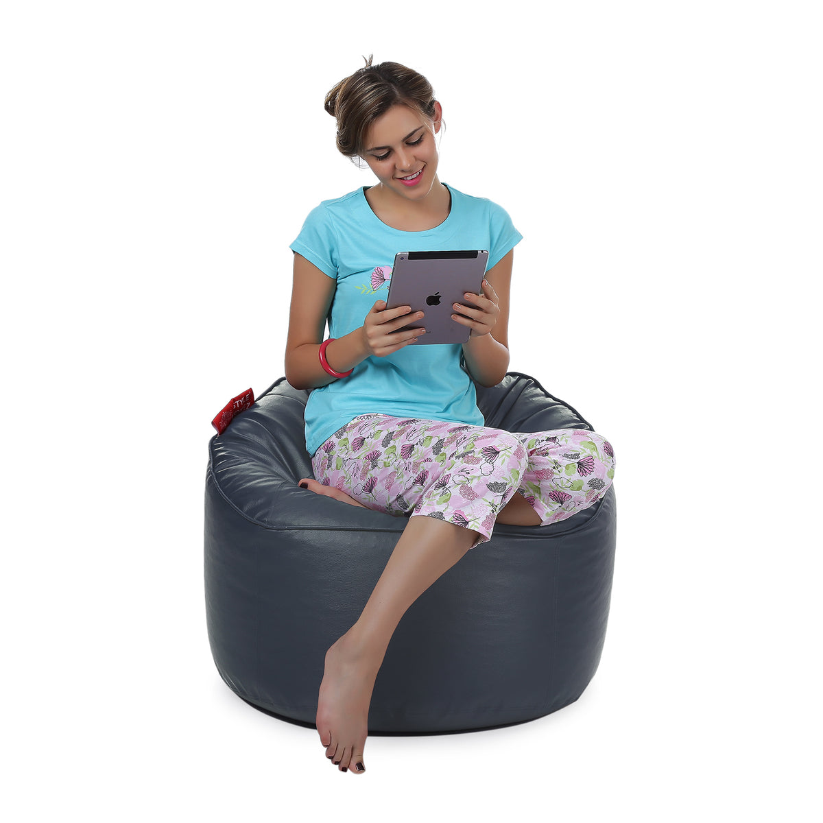 Style Homez Modern Mooda Rocker Lounger Bean Bag XXL Size Grey Color Premium Leatherette Filled with Beans Fillers