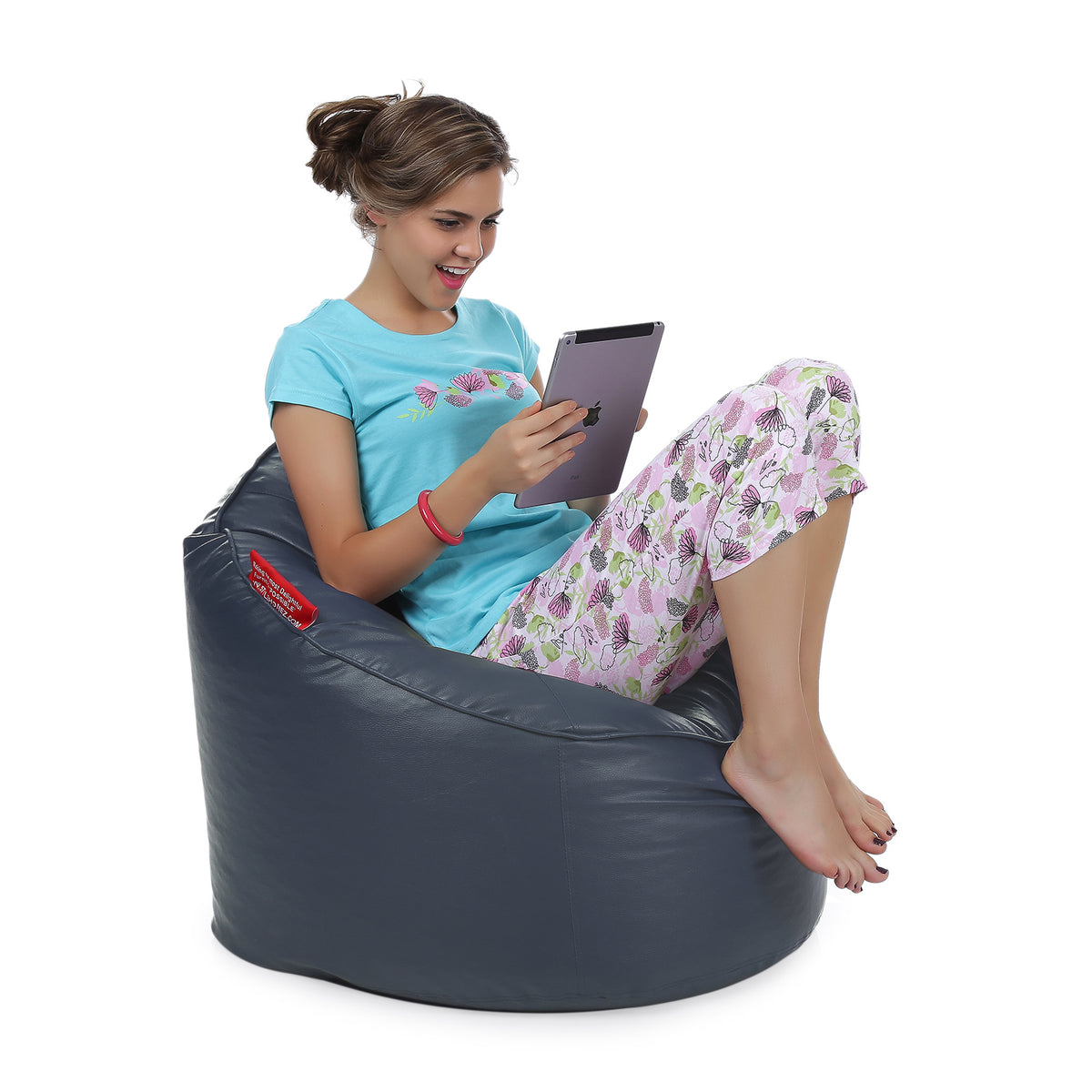 Style Homez Modern Mooda Rocker Lounger Bean Bag XXL Size Grey Color Premium Leatherette Filled with Beans Fillers