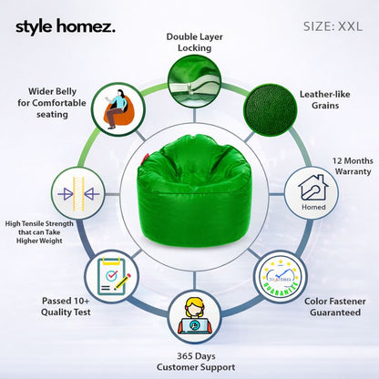 Style Homez Modern Mooda Rocker Lounger Bean Bag XXL Size Green Color Premium Leatherette Filled with Beans Fillers