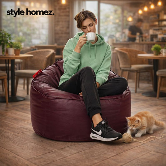 Style Homez Modern Mooda Rocker Lounger Bean Bag XXL Size Maroon Color Premium Leatherette Filled with Beans Fillers
