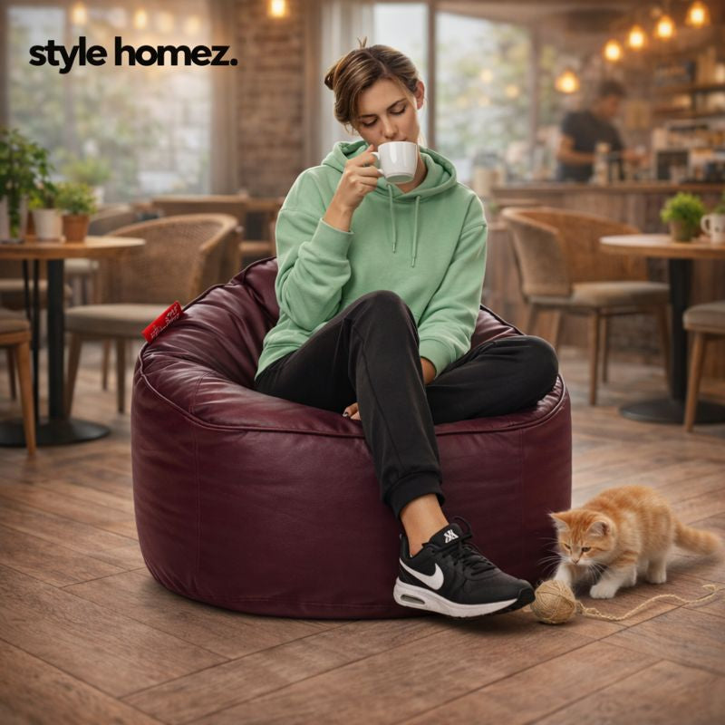 Style Homez Modern Mooda Rocker Lounger Bean Bag XXL Size Maroon Color Premium Leatherette Filled with Beans Fillers