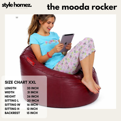 Style Homez Modern Mooda Rocker Lounger Bean Bag XXL Size Maroon Color Premium Leatherette Filled with Beans Fillers