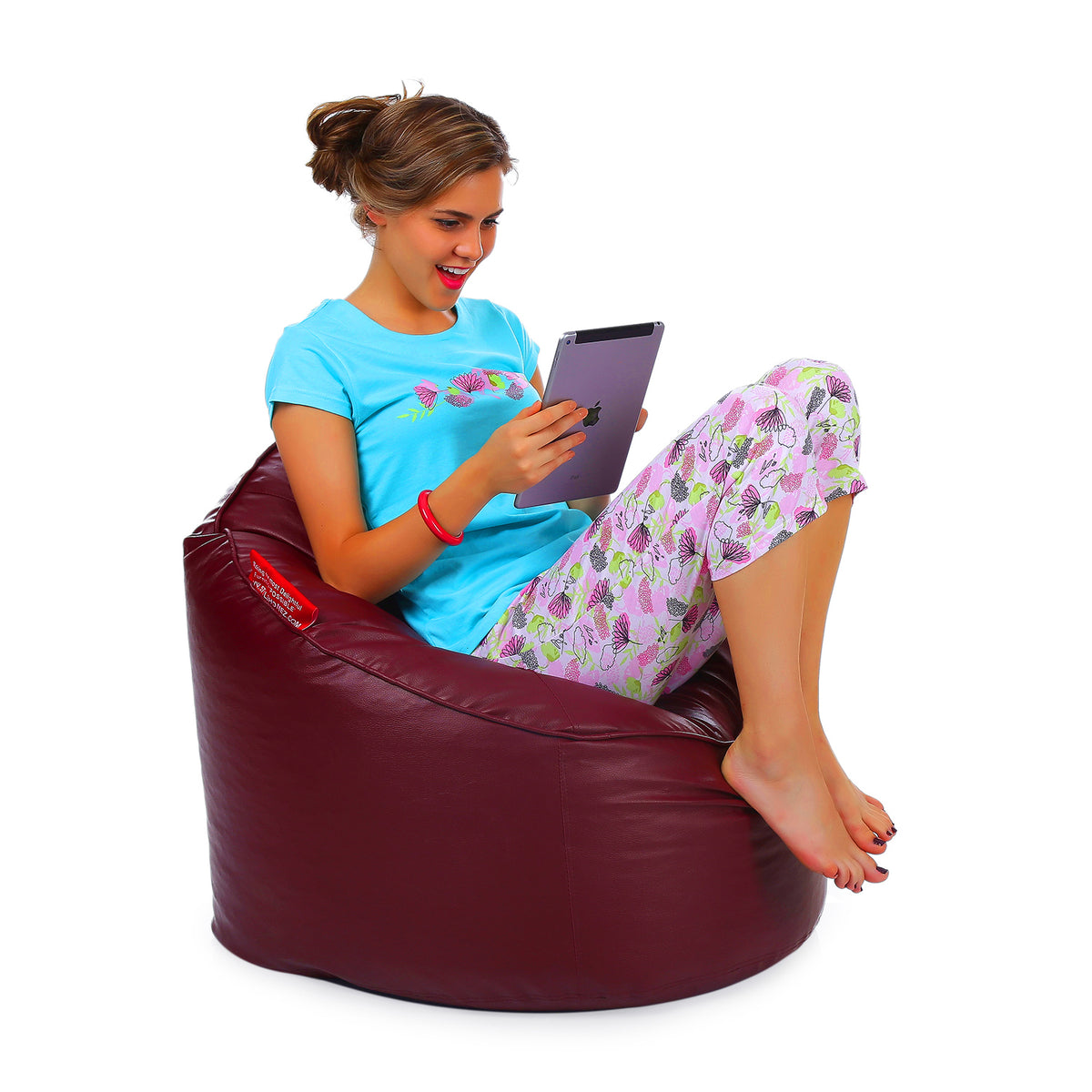 Style Homez Modern Mooda Rocker Lounger Bean Bag XXL Size Maroon Color Premium Leatherette Filled with Beans Fillers