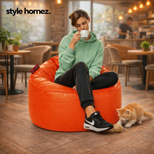 Style Homez Modern Mooda Rocker Lounger Bean Bag XXL Size Orange Color Premium Leatherette Filled with Beans Fillers
