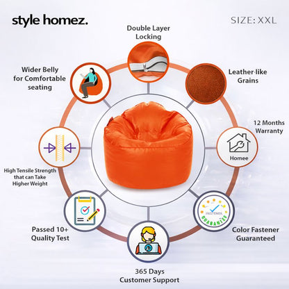 Style Homez Modern Mooda Rocker Lounger Bean Bag XXL Size Orange Color Premium Leatherette Filled with Beans Fillers