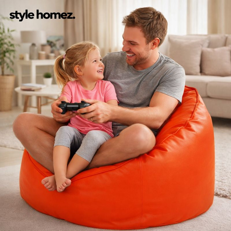 Style Homez Modern Mooda Rocker Lounger Bean Bag XXL Size Orange Color Premium Leatherette Filled with Beans Fillers