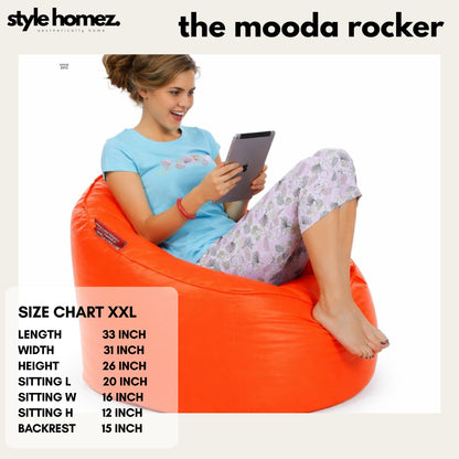 Style Homez Modern Mooda Rocker Lounger Bean Bag XXL Size Orange Color Premium Leatherette Filled with Beans Fillers