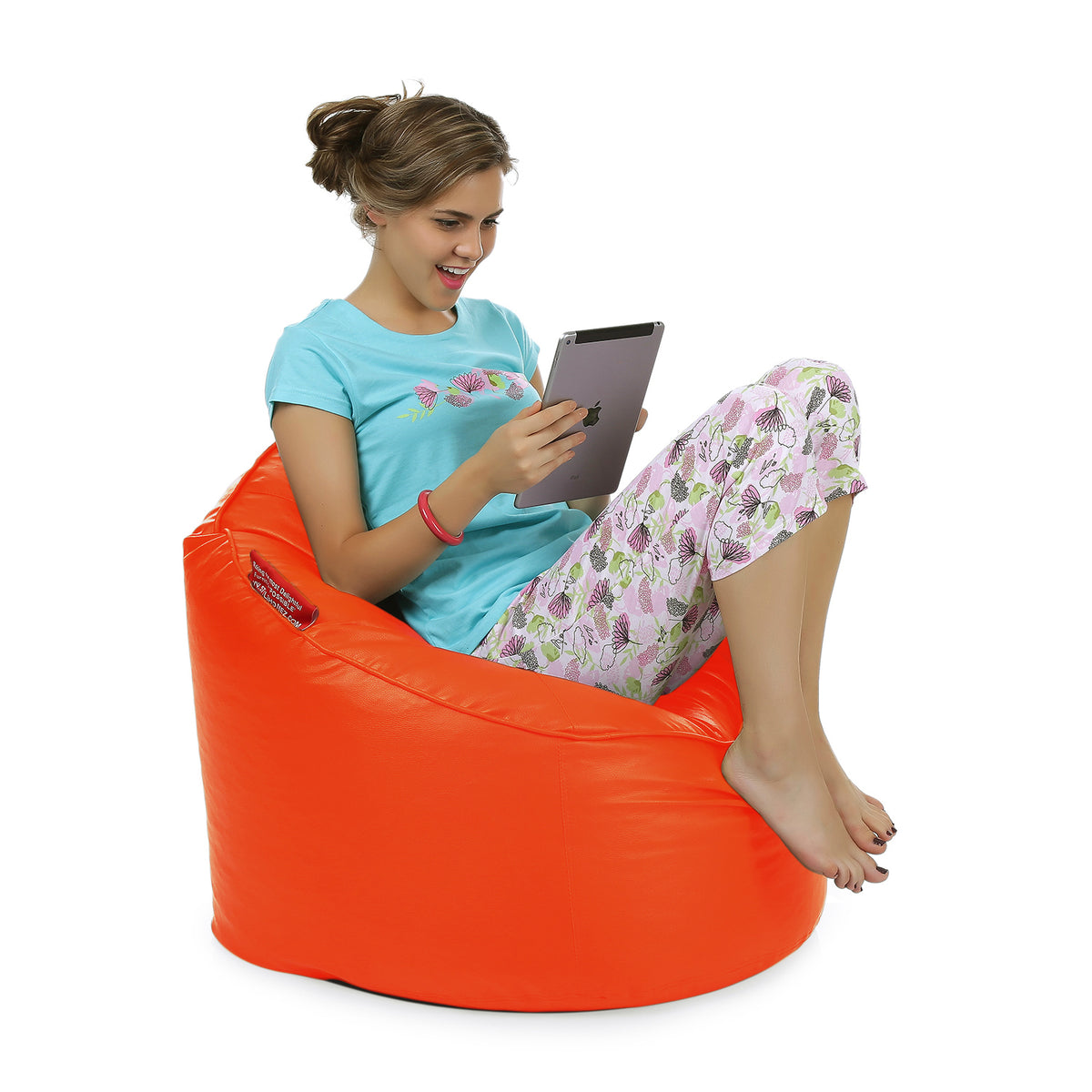 Style Homez Modern Mooda Rocker Lounger Bean Bag XXL Size Orange Color Premium Leatherette Filled with Beans Fillers