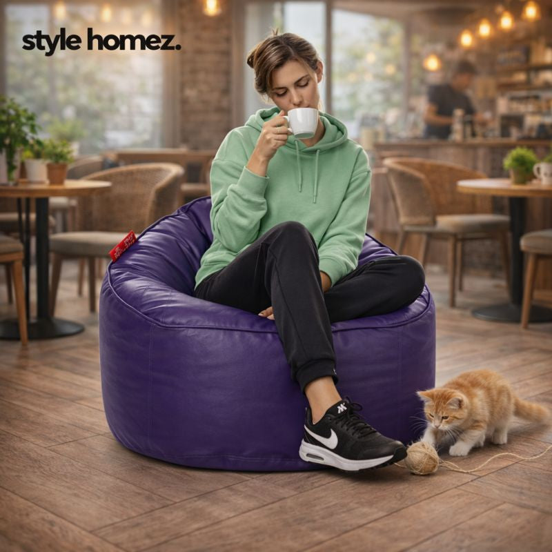 Style Homez Modern Mooda Rocker Lounger Bean Bag XXL Size Purple Color Premium Leatherette Filled with Beans Fillers