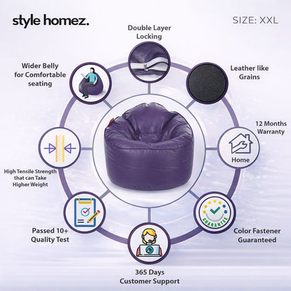 Style Homez Modern Mooda Rocker Lounger Bean Bag XXL Size Purple Color Premium Leatherette Filled with Beans Fillers