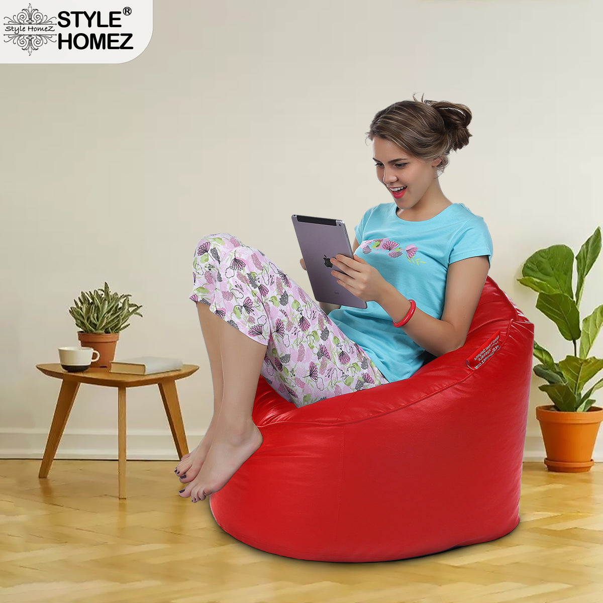 Style Homez Modern Mooda Rocker Lounger Bean Bag XXL Size Red Color Premium Leatherette Filled with Beans Fillers