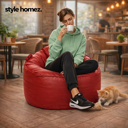 Style Homez Modern Mooda Rocker Lounger Bean Bag XXL Size Red Color Premium Leatherette Filled with Beans Fillers