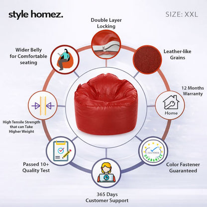 Style Homez Modern Mooda Rocker Lounger Bean Bag XXL Size Red Color Premium Leatherette Filled with Beans Fillers