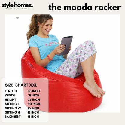 Style Homez Modern Mooda Rocker Lounger Bean Bag XXL Size Red Color Premium Leatherette Filled with Beans Fillers
