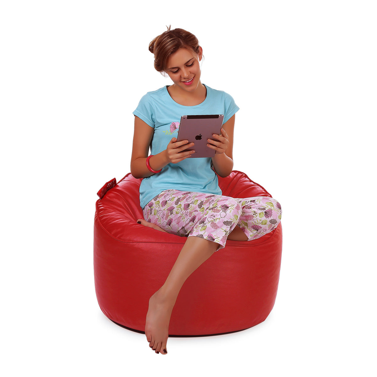 Style Homez Modern Mooda Rocker Lounger Bean Bag XXL Size Red Color Premium Leatherette Filled with Beans Fillers