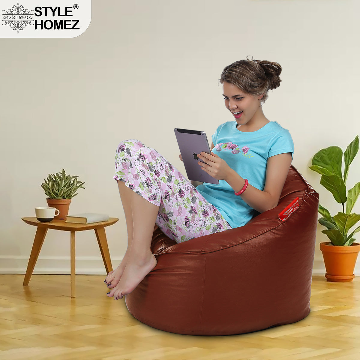 Style Homez Modern Mooda Rocker Lounger Bean Bag XXL Size Tan Color Premium Leatherette Filled with Beans Fillers