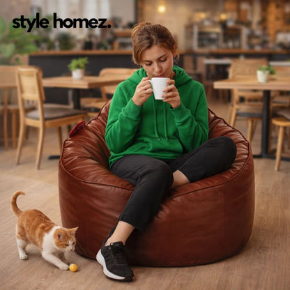 Style Homez Modern Mooda Rocker Lounger Bean Bag XXL Size Tan Color Premium Leatherette Filled with Beans Fillers