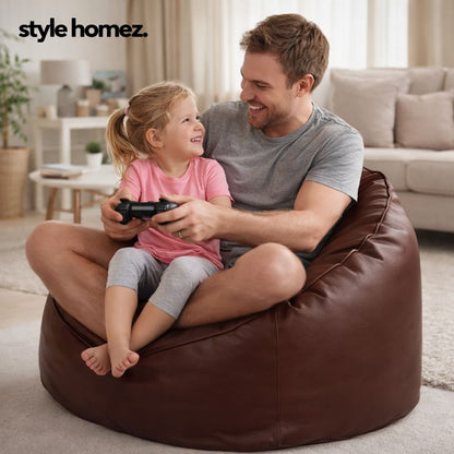 Style Homez Modern Mooda Rocker Lounger Bean Bag XXL Size Tan Color Premium Leatherette Filled with Beans Fillers