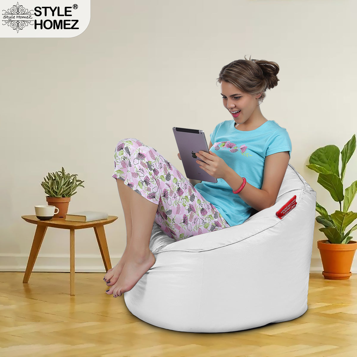 Style Homez Modern Mooda Rocker Lounger Bean Bag XXL Size Elegant White Color Premium Leatherette Filled with Beans Fillers