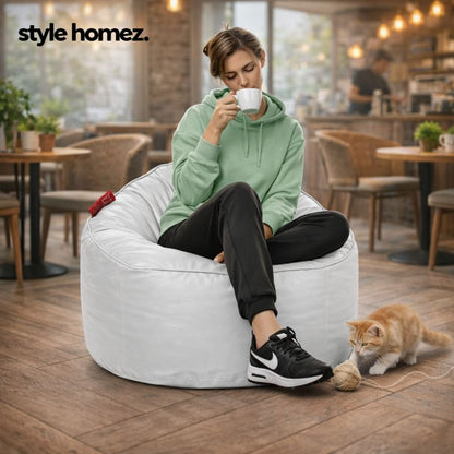Style Homez Modern Mooda Rocker Lounger Bean Bag XXL Size Elegant White Color Premium Leatherette Filled with Beans Fillers
