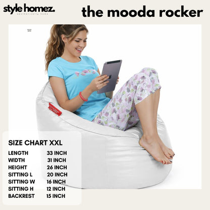 Style Homez Modern Mooda Rocker Lounger Bean Bag XXL Size Elegant White Color Premium Leatherette Filled with Beans Fillers