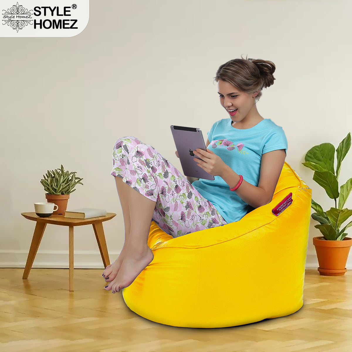 Style Homez Modern Mooda Rocker Lounger Bean Bag XXL Size Yellow Color Premium Leatherette Filled with Beans Fillers