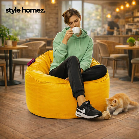 Style Homez Modern Mooda Rocker Lounger Bean Bag XXL Size Yellow Color Premium Leatherette Filled with Beans Fillers