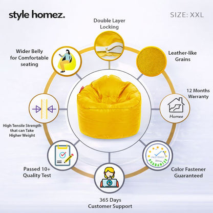 Style Homez Modern Mooda Rocker Lounger Bean Bag XXL Size Yellow Color Premium Leatherette Filled with Beans Fillers