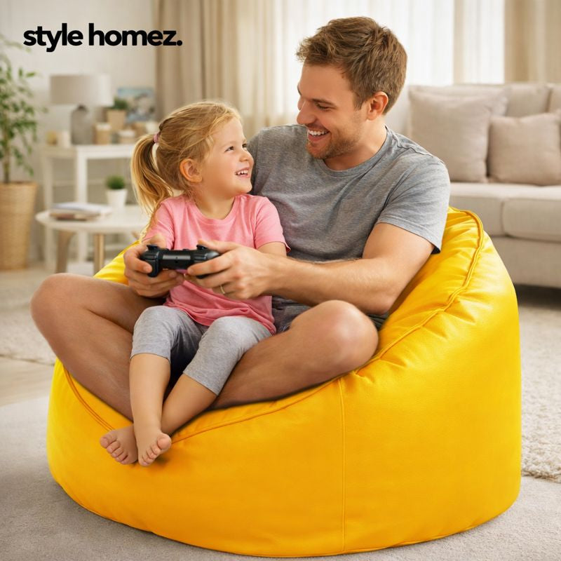 Style Homez Modern Mooda Rocker Lounger Bean Bag XXL Size Yellow Color Premium Leatherette Filled with Beans Fillers