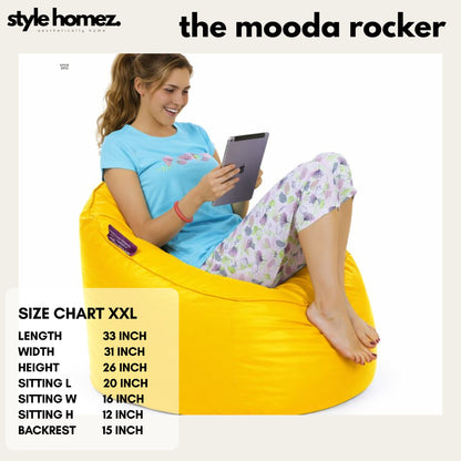 Style Homez Modern Mooda Rocker Lounger Bean Bag XXL Size Yellow Color Premium Leatherette Filled with Beans Fillers