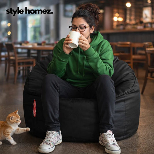 Style Homez Modern Mooda Rocker Lounger Bean Bag XXXL Size Black Color Premium Leatherette Filled with Beans Fillers