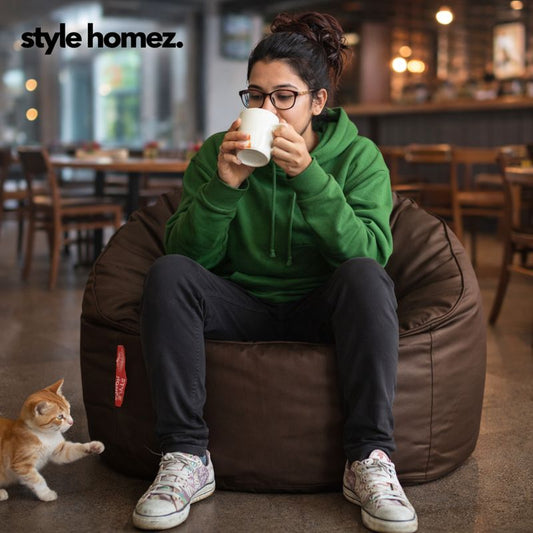Style Homez Modern Mooda Rocker Lounger Bean Bag XXXL Size Chocolate Brown Color Premium Leatherette Filled with Beans Fillers