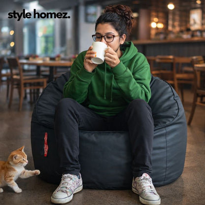 Style Homez Modern Mooda Rocker Lounger Bean Bag XXXL Size Grey Color Premium Leatherette Filled with Beans Fillers