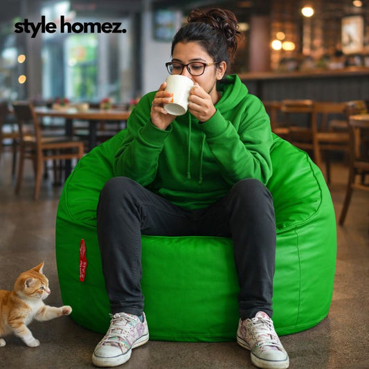 Style Homez Modern Mooda Rocker Lounger Bean Bag XXXL Size Green Color Premium Leatherette Filled with Beans Fillers